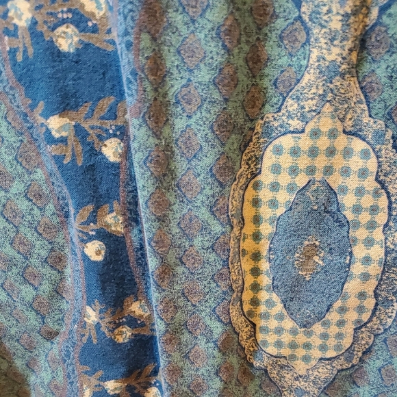 Blue Medallion Print Peasant Blouse with Tie Neck - Picture 5 of 6